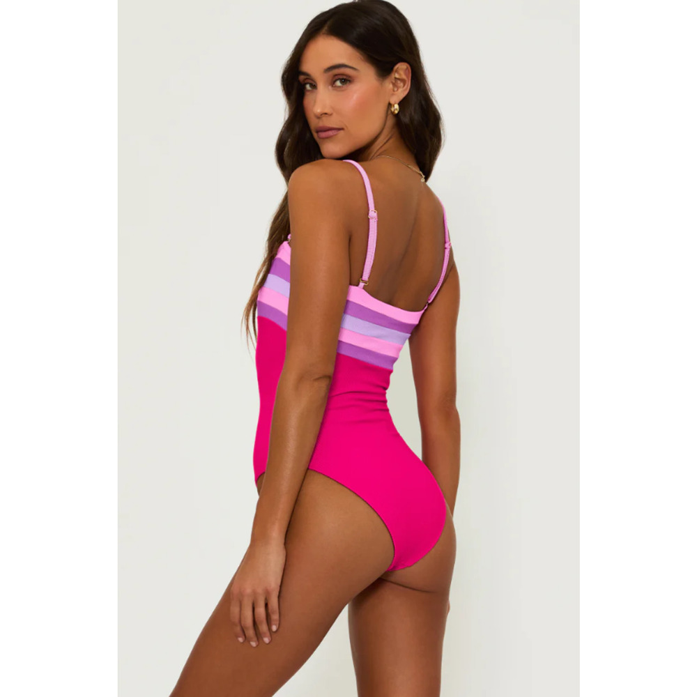 BEACH RIOT Jessa Bandeau One Piece Swimsuit Small Pink Raspberry Colorblock NWT - Picture 3 of 12